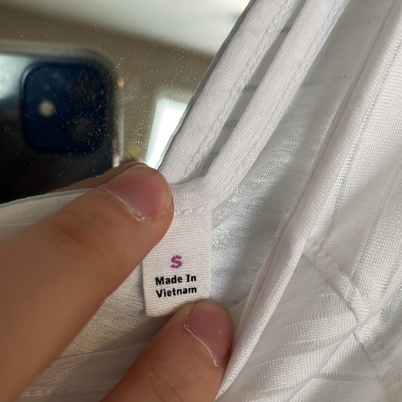 Athleta Sheer Striped White Tee With Twist Back - Picture 6 of 10